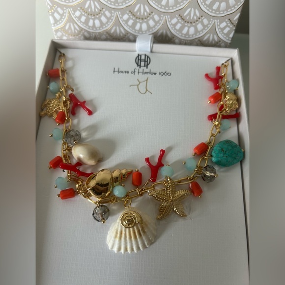 Viral house of Harlow 1960 gold shell Coral Charm Necklace - Picture 3 of 3